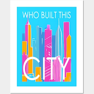 Who built this city! , Skyline in the sea border, pastel color, pink, cyan, chalk art Posters and Art